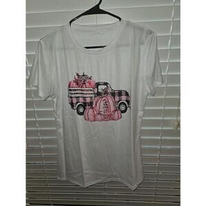 Pink pumpkin fall t-shirt white